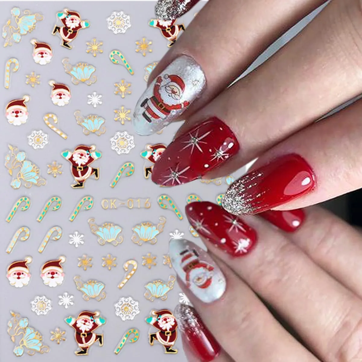 10 Sheets Christmas Nail Art Stickers 3D Self-Adhesive Gold Elk Santa Claus Socks Xmas Tree Designs Nail Decals Winter Cute Nail Supplies Gold Snowflake Nail Stickers for Women DIY Holiday Manicure