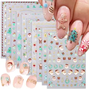 10 Sheets Christmas Nail Art Stickers 3D Self-Adhesive Gold Elk Santa Claus Socks Xmas Tree Designs Nail Decals Winter Cute Nail Supplies Gold Snowflake Nail Stickers for Women DIY Holiday Manicure