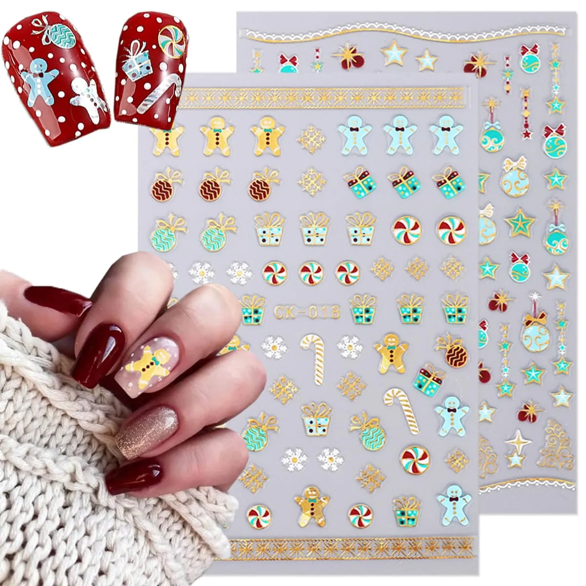 10 Sheets Christmas Nail Art Stickers 3D Self-Adhesive Gold Elk Santa Claus Socks Xmas Tree Designs Nail Decals Winter Cute Nail Supplies Gold Snowflake Nail Stickers for Women DIY Holiday Manicure