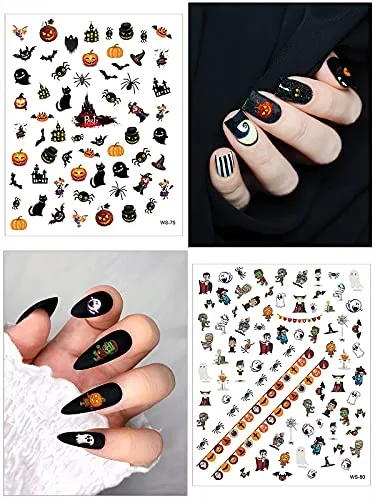 1000  Patterns Halloween Nail Stickers for Nails Art Decals, Lorvain Self-Adhesive 3D Nail Art Stickers Mixed Styles 12 Sheet for Women Girls Kids Halloween Party Decorations Nail Applique DIY Supplies
