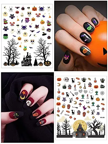 1000  Patterns Halloween Nail Stickers for Nails Art Decals, Lorvain Self-Adhesive 3D Nail Art Stickers Mixed Styles 12 Sheet for Women Girls Kids Halloween Party Decorations Nail Applique DIY Supplies
