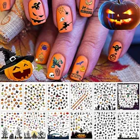 1000  Patterns Halloween Nail Stickers for Nails Art Decals, Lorvain Self-Adhesive 3D Nail Art Stickers Mixed Styles 12 Sheet for Women Girls Kids Halloween Party Decorations Nail Applique DIY Supplies
