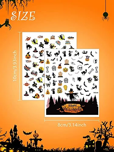 1000  Patterns Halloween Nail Stickers for Nails Art Decals, Lorvain Self-Adhesive 3D Nail Art Stickers Mixed Styles 12 Sheet for Women Girls Kids Halloween Party Decorations Nail Applique DIY Supplies