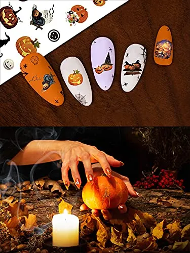 1000  Patterns Halloween Nail Stickers for Nails Art Decals, Lorvain Self-Adhesive 3D Nail Art Stickers Mixed Styles 12 Sheet for Women Girls Kids Halloween Party Decorations Nail Applique DIY Supplies