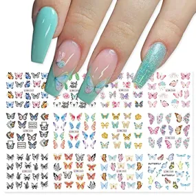 12PCS Butterfly Nail Art Stickers Decals Butterfly Water Transfer Nail Decals Butterfly Designs for Nails Supply Watermark DIY Colorful Butterflies Nail Art Foils for Nails Design Manicure Tips Decor