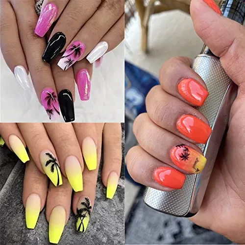 12pcs Summer Palm Tree Nail Art Stickers Decals Water Transfer Coconut Tree Nail Decals for Women Tropical Style Ocean Beach Nail Design Sticker for DIY Nail Art Decorations Manicure Tips Accessories