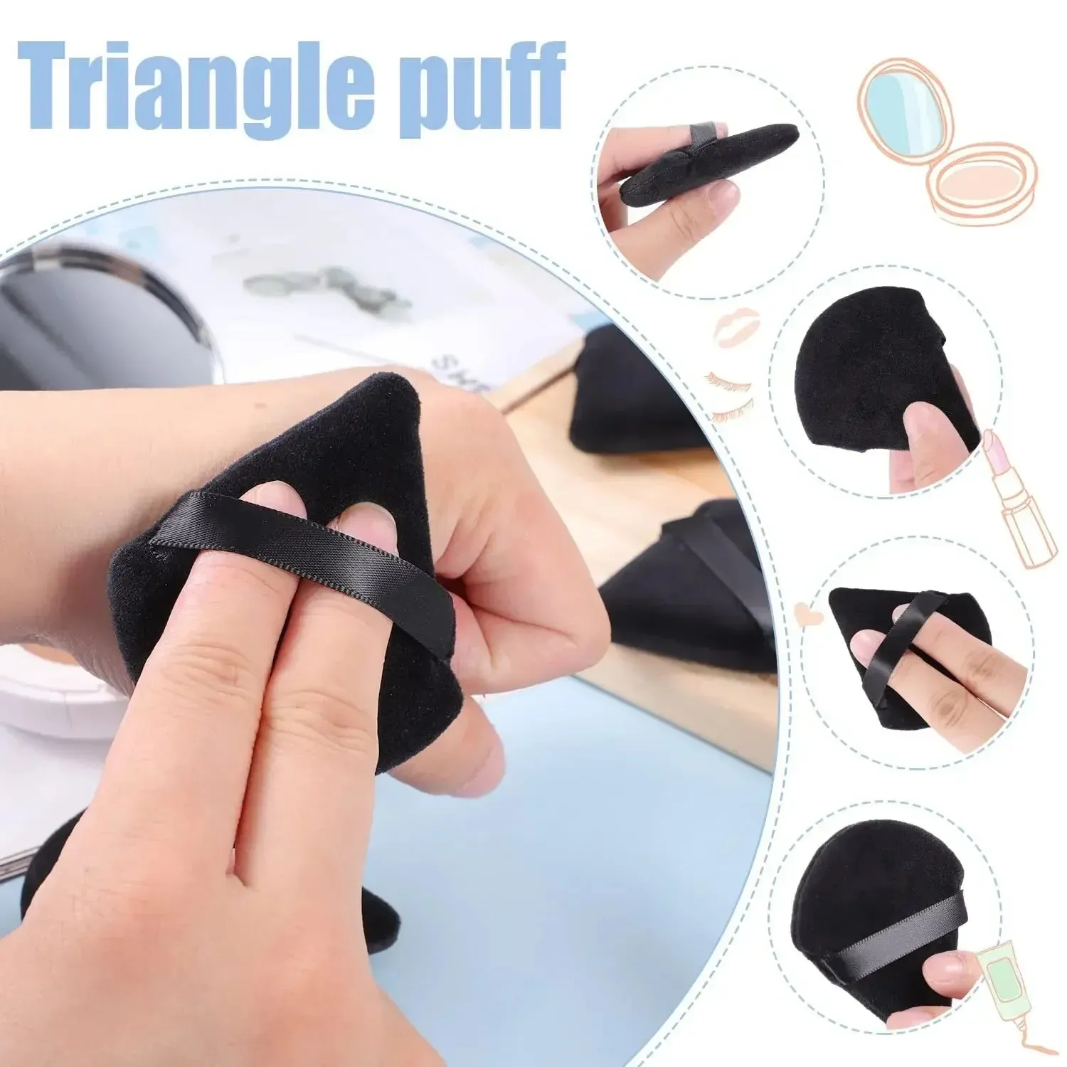 1/3/6Pcs Triangle Velvet Powder Puff Sponges for Flawless Makeup