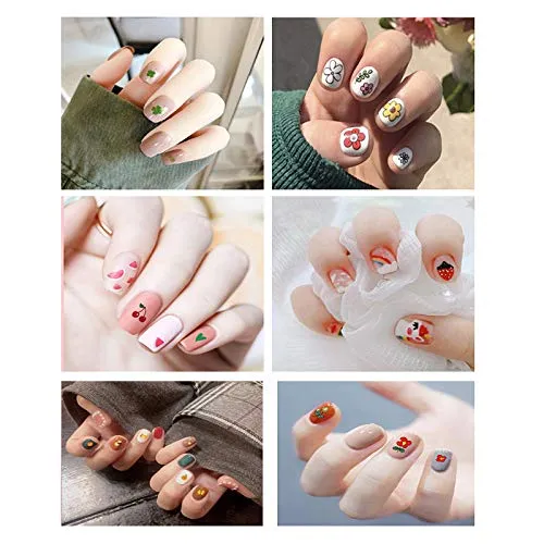 14 Sheets Nail Stickers for Women and Little Girls Nail Art Decoration - 3D Self-Adhesive DIY Nail Decals Set Including Hearts Fruits Flowers Animals Rainbow Nail Art Stickers for Woman Kids Girls