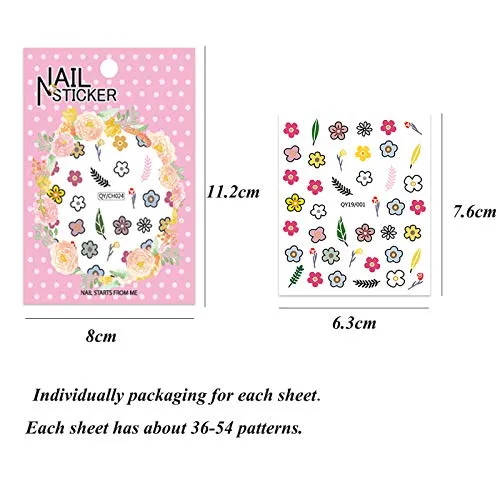 14 Sheets Nail Stickers for Women and Little Girls Nail Art Decoration - 3D Self-Adhesive DIY Nail Decals Set Including Hearts Fruits Flowers Animals Rainbow Nail Art Stickers for Woman Kids Girls
