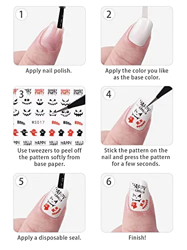 1600 Pcs Halloween Nail Art Stickers Decals, Kalolary 3D Self-Adhesive DIY Nail Art Decals Stickers with Pumpkin Bat Ghost Skull Cats Devil Nails Design for Halloween Party Nails Decorations