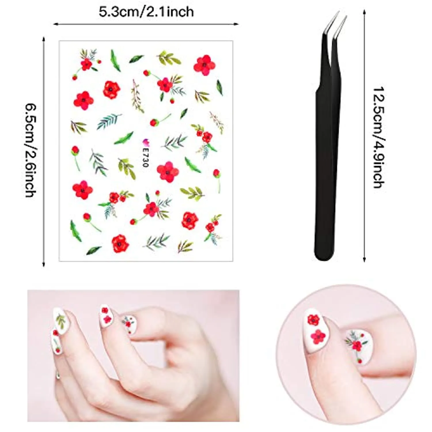 2000  Pieces Nail Art Stickers Adhesive 3D Nail Decals Stickers Leaf Flower Butterfly Nail Stickers with Tweezers for Women Girls DIY Nails Decorations Favors (Flower Themed Series)