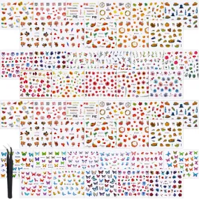 2000  Pieces Nail Art Stickers Adhesive 3D Nail Decals Stickers Leaf Flower Butterfly Nail Stickers with Tweezers for Women Girls DIY Nails Decorations Favors (Flower Themed Series)