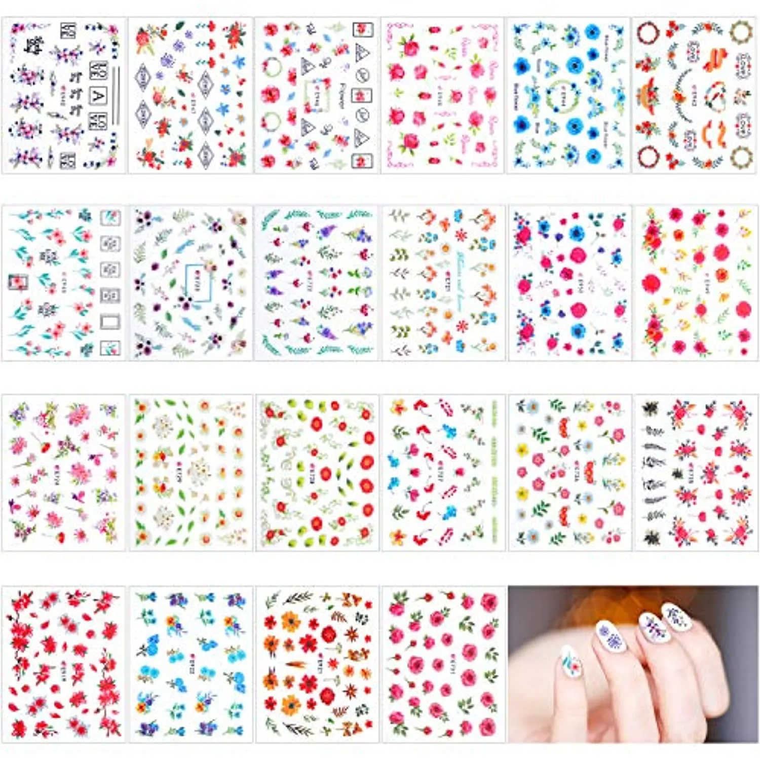 2000  Pieces Nail Art Stickers Adhesive 3D Nail Decals Stickers Leaf Flower Butterfly Nail Stickers with Tweezers for Women Girls DIY Nails Decorations Favors (Flower Themed Series)