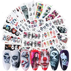 25 Sheets Halloween Nail Stickers Day of The Dead Water Transfer Nail Decals Skull Ghost Eye Hulk Clown Witch Nail Art Stickers Halloween Party Supply Favors Manicure Tips Charms Decoration