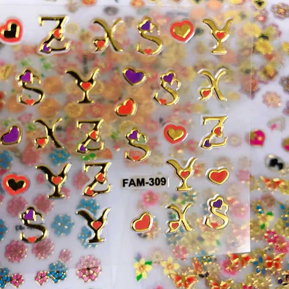 30 Sheets 3D Nail Art Stickers,Gold/Flower Design Luxury Nail Self-Adhesive Decals Rose Flower Letters Metallic Nail Stickers for Women Girls Salon Home DIY Nail Decoration Accessories
