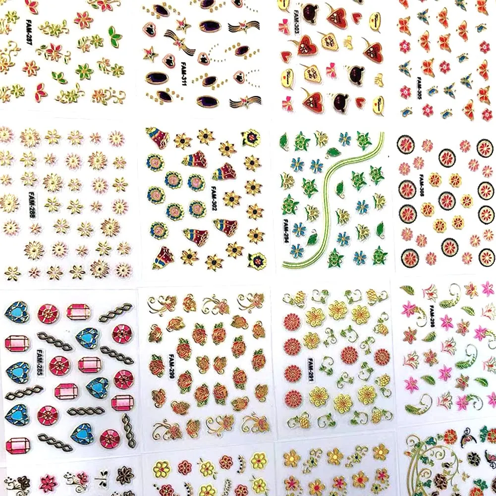 30 Sheets 3D Nail Art Stickers,Gold/Flower Design Luxury Nail Self-Adhesive Decals Rose Flower Letters Metallic Nail Stickers for Women Girls Salon Home DIY Nail Decoration Accessories