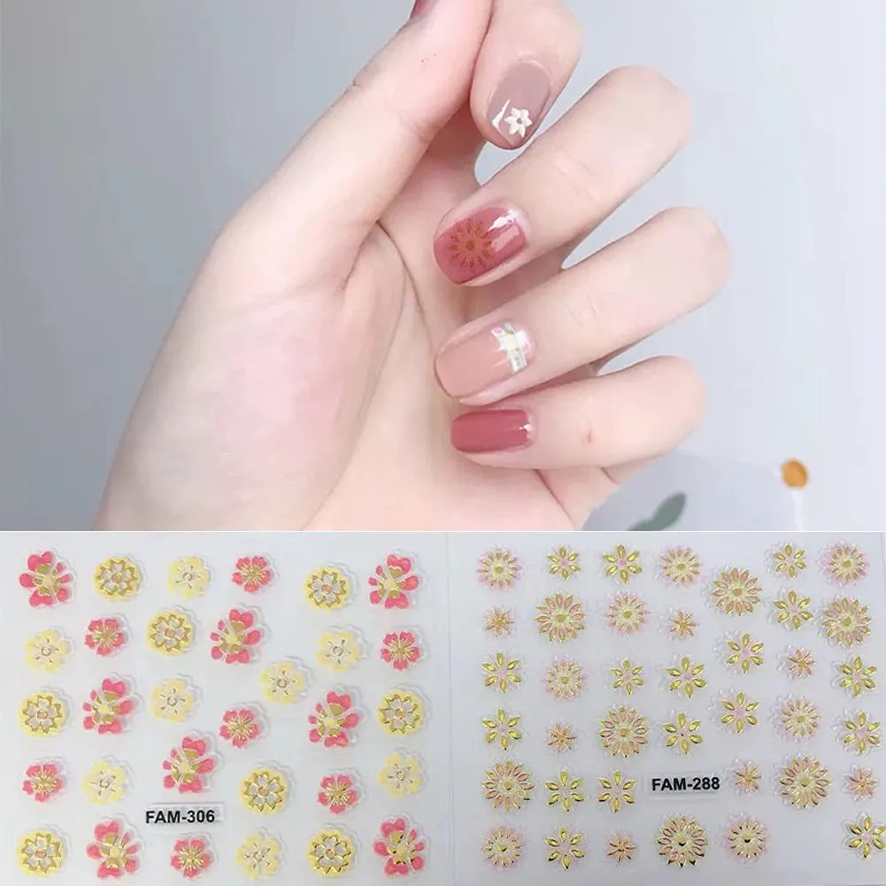 30 Sheets 3D Nail Art Stickers,Gold/Flower Design Luxury Nail Self-Adhesive Decals Rose Flower Letters Metallic Nail Stickers for Women Girls Salon Home DIY Nail Decoration Accessories