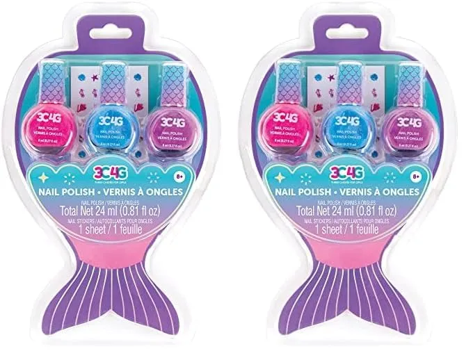 3C4G Mermaid Shimmer Nail Polish Trio, Mermaid Hologram Nail Polish Set includes Pink, Blue & Purple Polish, for Ages 8 and up by Make It Real (Pack of 2)