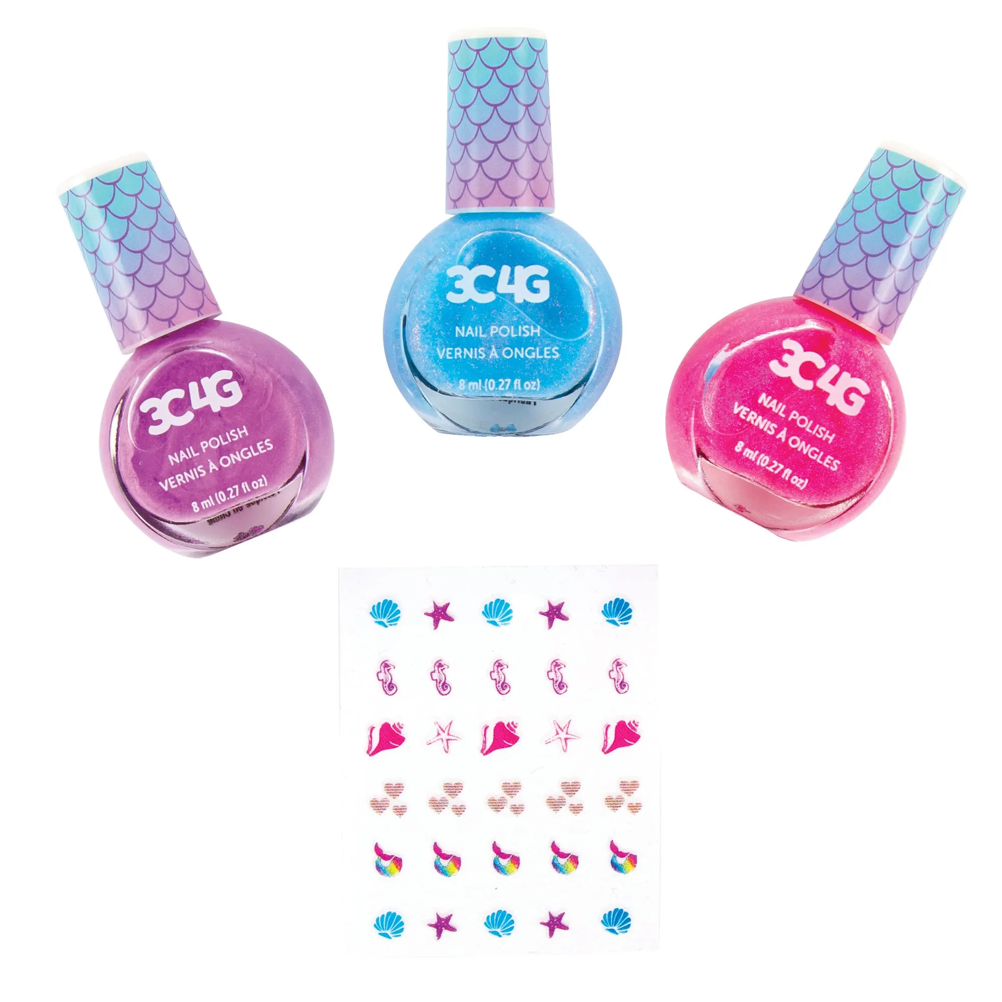 3C4G Mermaid Shimmer Nail Polish Trio, Mermaid Hologram Nail Polish Set includes Pink, Blue & Purple Polish, for Ages 8 and up by Make It Real (Pack of 2)