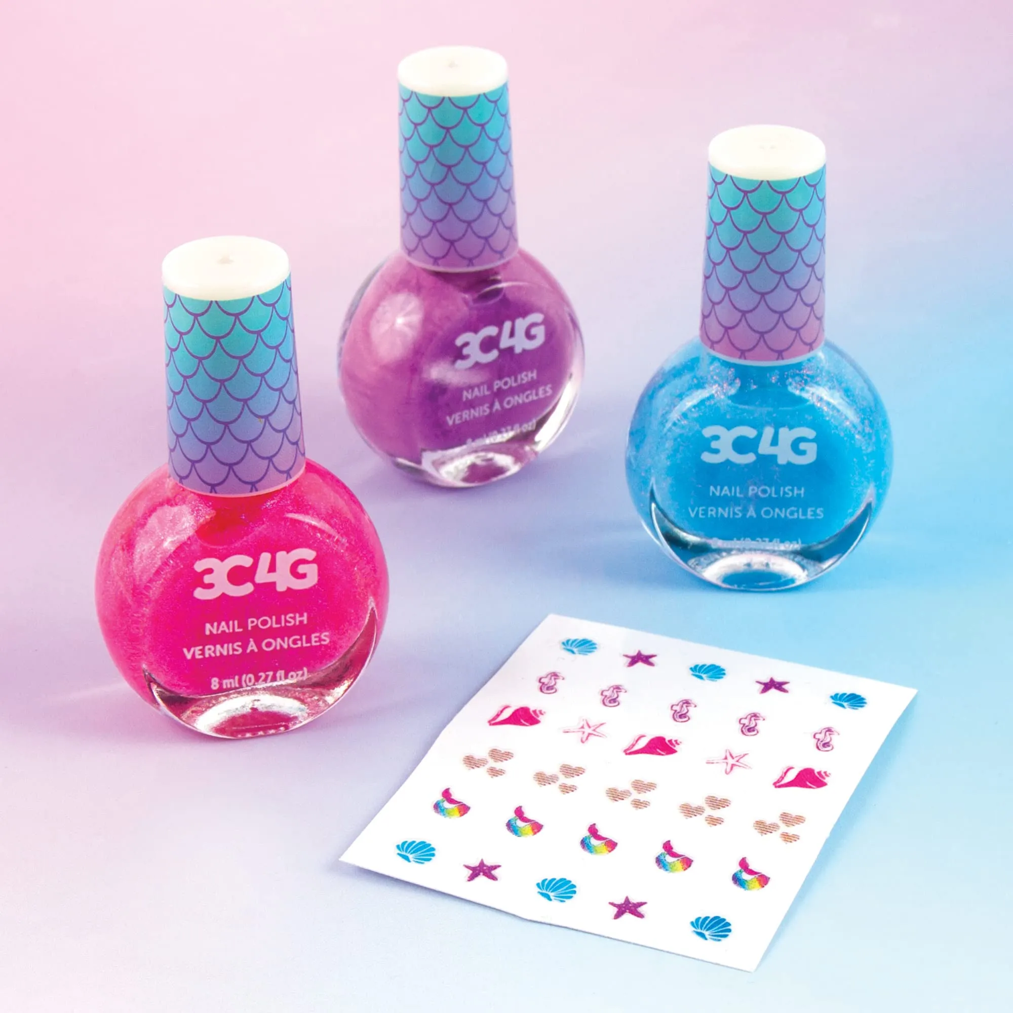 3C4G Mermaid Shimmer Nail Polish Trio, Mermaid Hologram Nail Polish Set includes Pink, Blue & Purple Polish, for Ages 8 and up by Make It Real (Pack of 2)