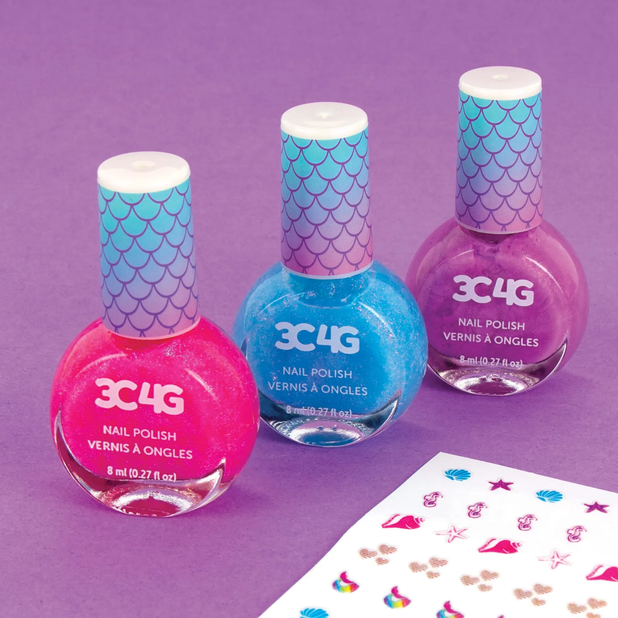 3C4G Mermaid Shimmer Nail Polish Trio, Mermaid Hologram Nail Polish Set includes Pink, Blue & Purple Polish, for Ages 8 and up by Make It Real (Pack of 2)