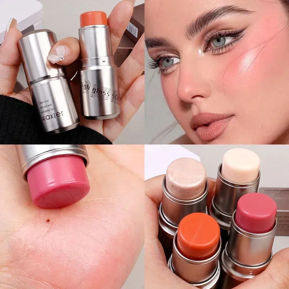4 Colors Shimmer Water Light Highlighter Stick: Blush Stick for Face and Body, Illuminator Cosmetics for Face Contouring to Brighten Makeup.