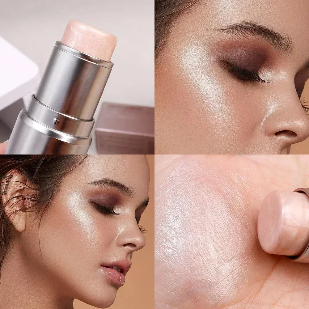 4 Colors Shimmer Water Light Highlighter Stick: Blush Stick for Face and Body, Illuminator Cosmetics for Face Contouring to Brighten Makeup.