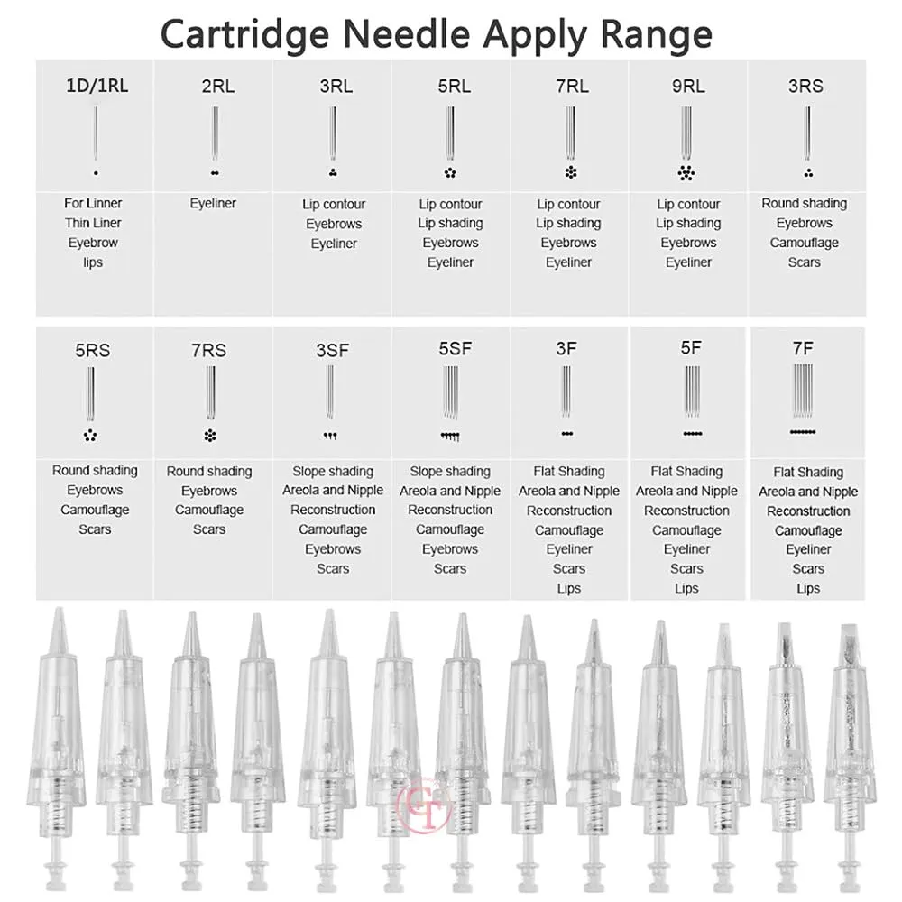 50pcs/Pack Permanent Makeup Needles Cartridge for Eyebrow Eyliner Tattoo Machine 1P 3P 5P 5F 7F for Ombre Powder Eyebrow Shading Microblading Makeup (50pcs 3P)