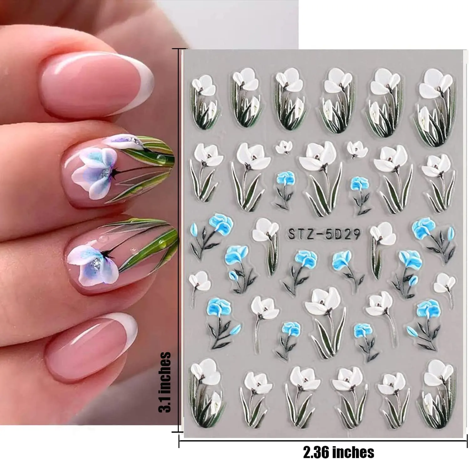 5D Embossed Flowers Nail Art Stickers for Acrylic Nails,8 Sheets Engraved Flower Butterfly Nail Decals Spring Summer Nail Art Accessories French Tips Nail Designs Self Adhesive Nail Stickers for Women