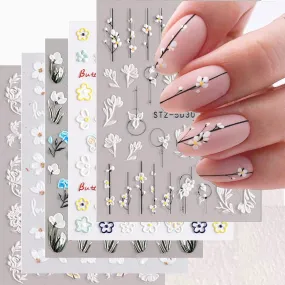 5D Embossed Flowers Nail Art Stickers for Acrylic Nails,8 Sheets Engraved Flower Butterfly Nail Decals Spring Summer Nail Art Accessories French Tips Nail Designs Self Adhesive Nail Stickers for Women