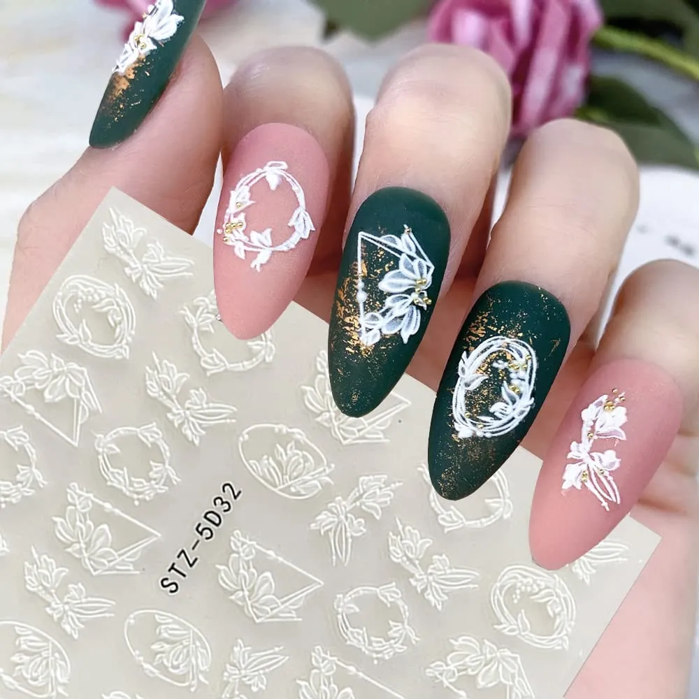 5D Embossed Flowers Nail Art Stickers for Acrylic Nails,8 Sheets Engraved Flower Butterfly Nail Decals Spring Summer Nail Art Accessories French Tips Nail Designs Self Adhesive Nail Stickers for Women