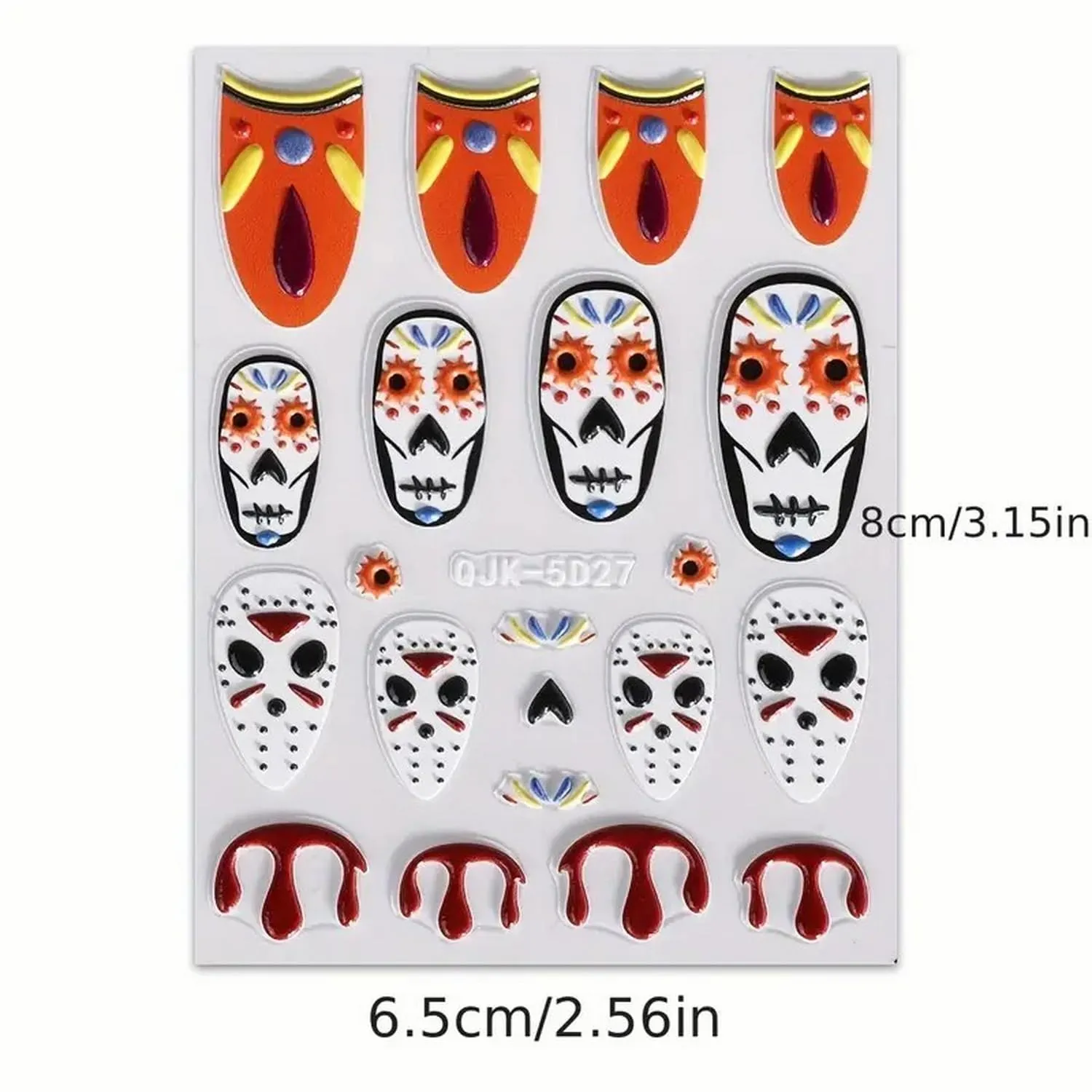 6 Pcs Halloween Nail Art Stickers Decals 5D Embossed Scary Ghost Nightmare Self-Adhesive Designs Nail Supplies Terror Scar Mask Spider Web Designs Halloween DIY Manicure Decorations for Women