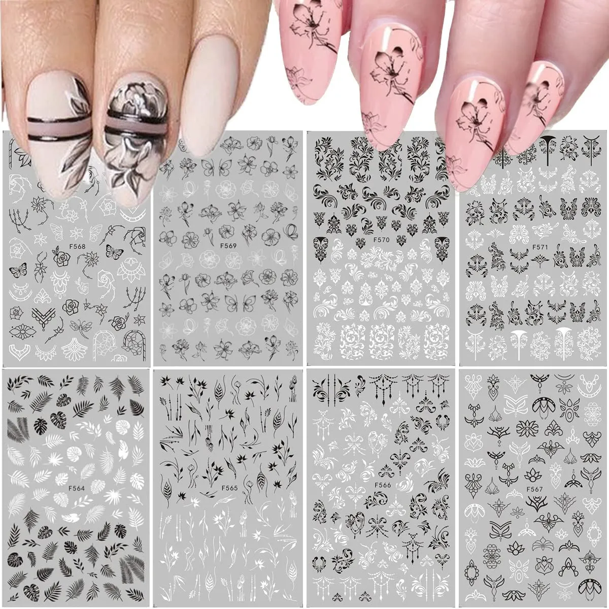 8 Sheets Gold Nail Art Stickers, Graffiti Fun Nail Foil Decals 3D Self-Adhesive Luxury Laser Leopard Print Black Gold Botanical Abstract Line Nail Design for Women Girls Manicure Tips Nail Decoration