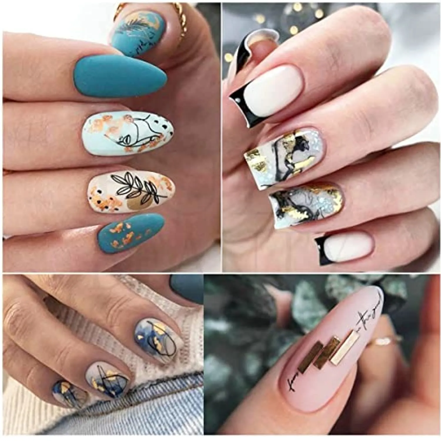 8 Sheets Gold Nail Art Stickers, Graffiti Fun Nail Foil Decals 3D Self-Adhesive Luxury Laser Leopard Print Black Gold Botanical Abstract Line Nail Design for Women Girls Manicure Tips Nail Decoration