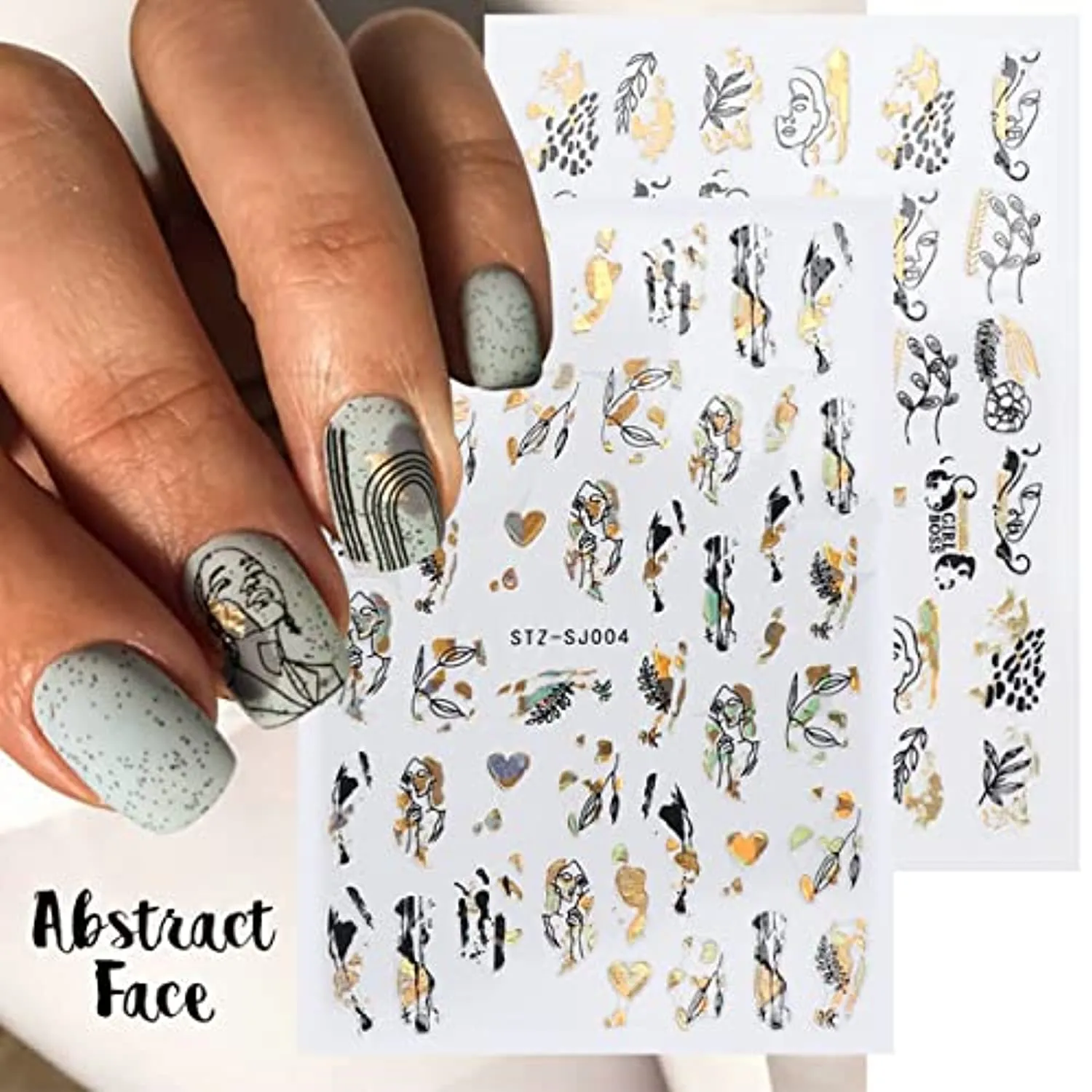 8 Sheets Gold Nail Art Stickers, Graffiti Fun Nail Foil Decals 3D Self-Adhesive Luxury Laser Leopard Print Black Gold Botanical Abstract Line Nail Design for Women Girls Manicure Tips Nail Decoration