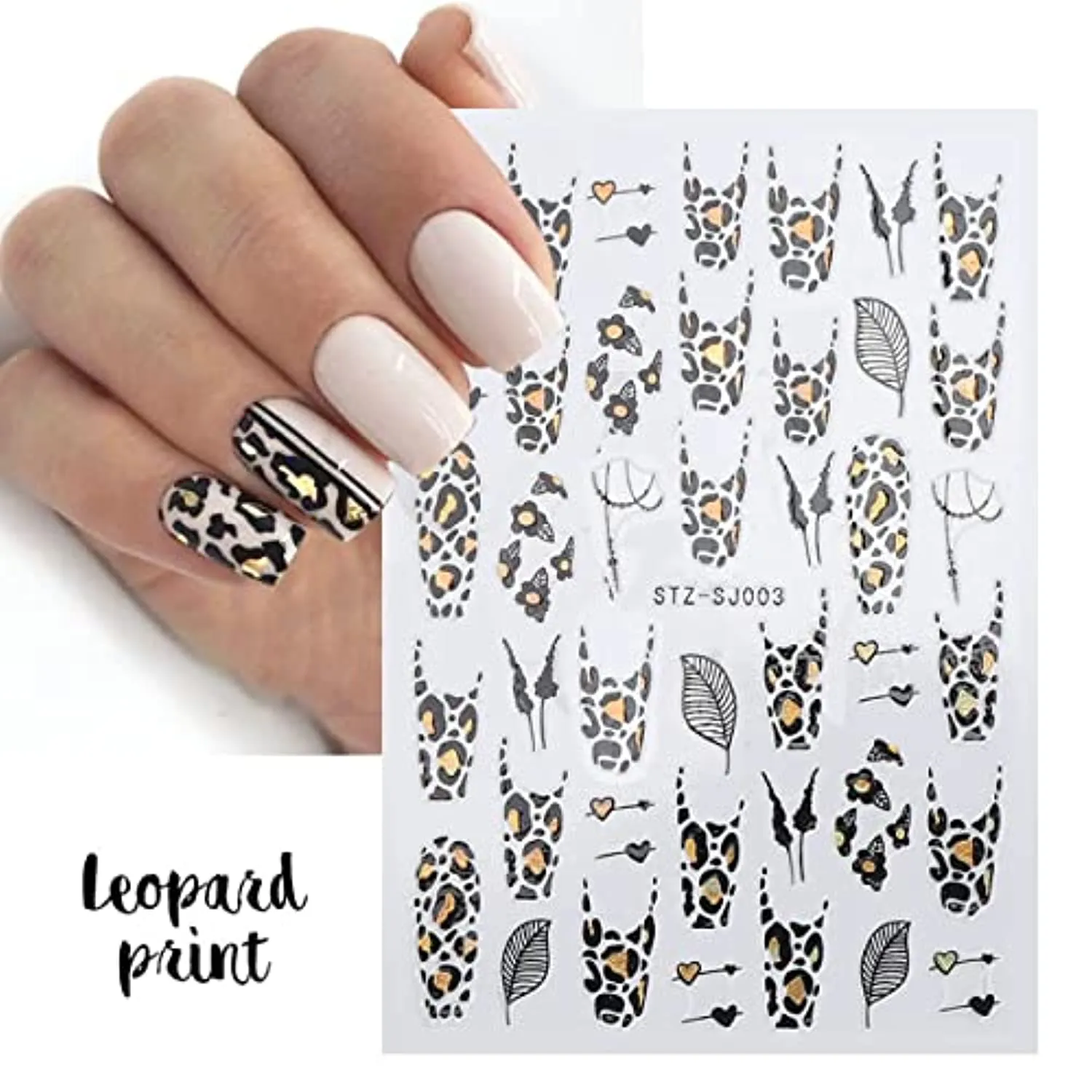 8 Sheets Gold Nail Art Stickers, Graffiti Fun Nail Foil Decals 3D Self-Adhesive Luxury Laser Leopard Print Black Gold Botanical Abstract Line Nail Design for Women Girls Manicure Tips Nail Decoration
