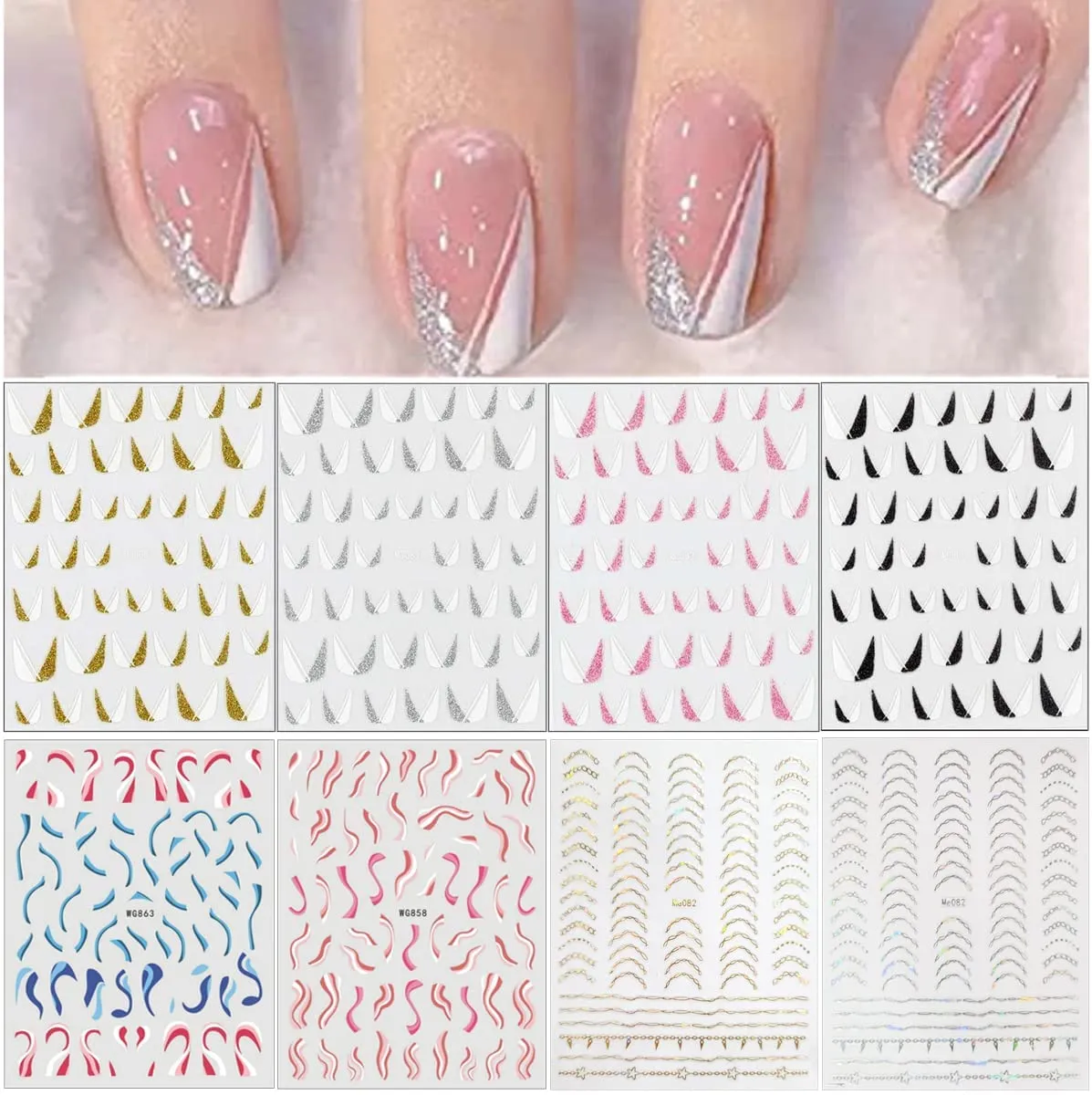 8 Sheets Gold Nail Art Stickers, Graffiti Fun Nail Foil Decals 3D Self-Adhesive Luxury Laser Leopard Print Black Gold Botanical Abstract Line Nail Design for Women Girls Manicure Tips Nail Decoration