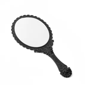 AKOAK 1 Pack Creative Retro Pattern Handle Makeup Mirror Portable Carry-on Lace Mirror Hand-held Mirror Makeup Tool (Black) Black