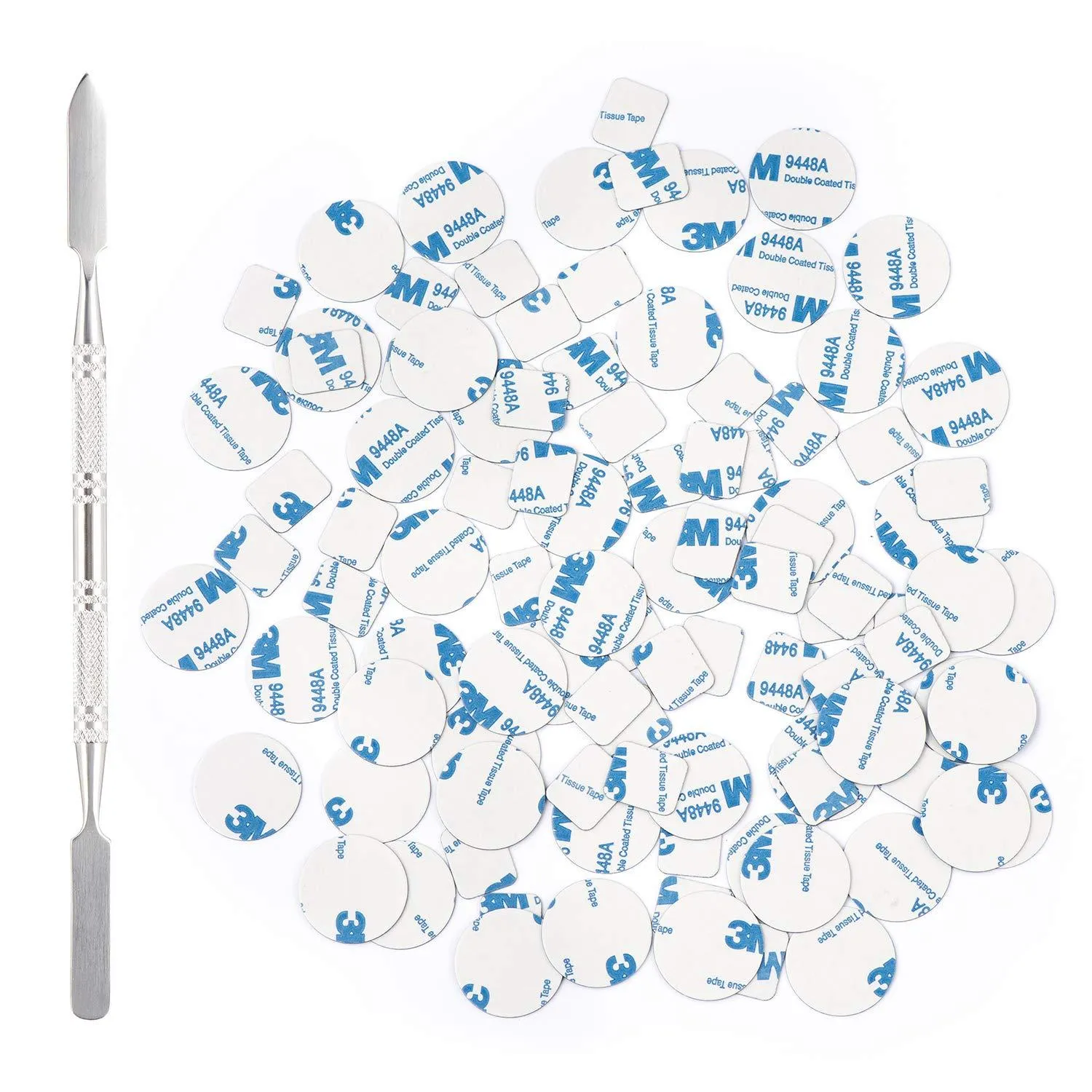 Allwon 100Pcs Metal Stickers for Magnetic Palette Empty Eyeshadow Makeup Palette   Depotting Spatula (50Pcs Round   50Pcs Square)