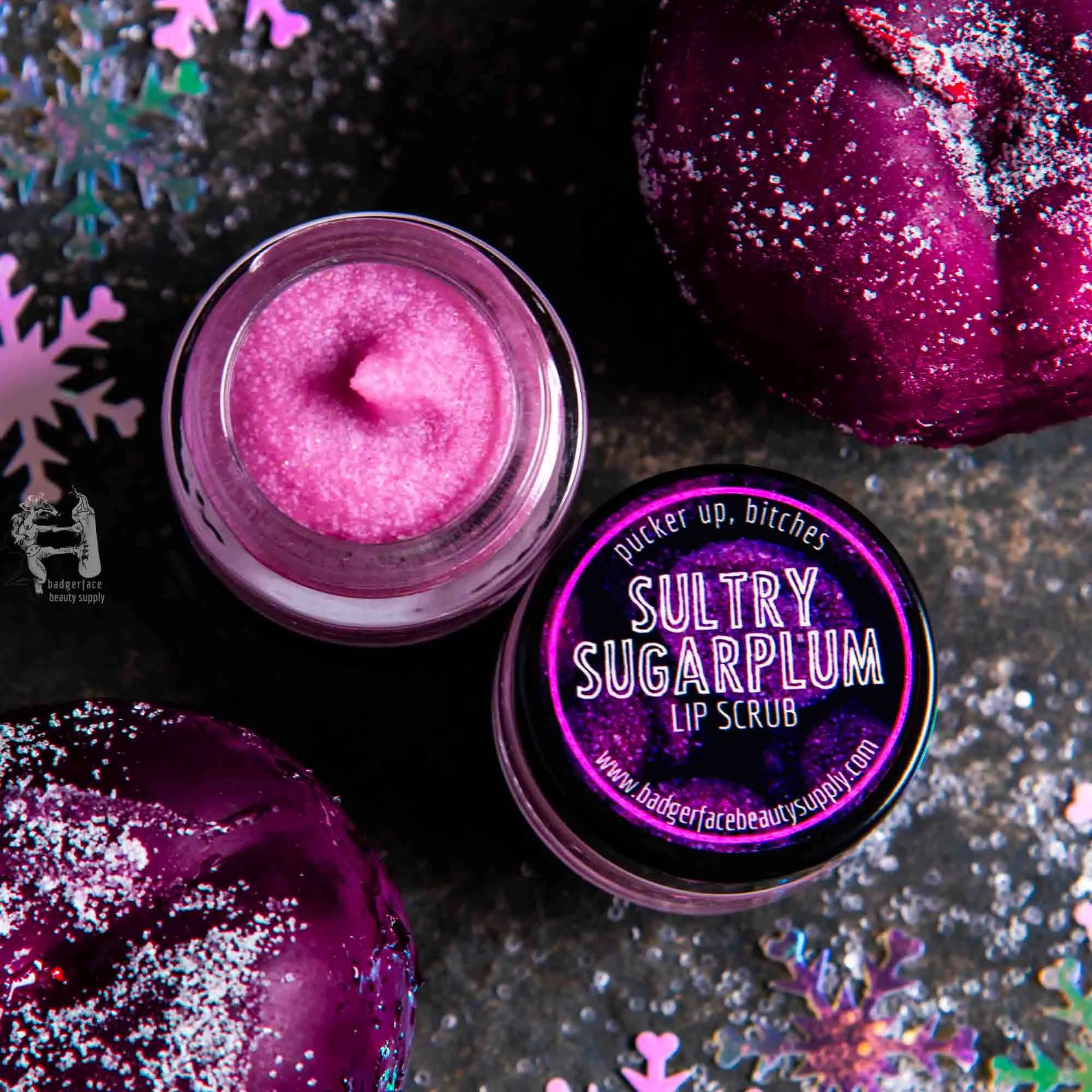 Badgerface Winter Lip Scrub. Sugarplum Sugar Lip Scrub.