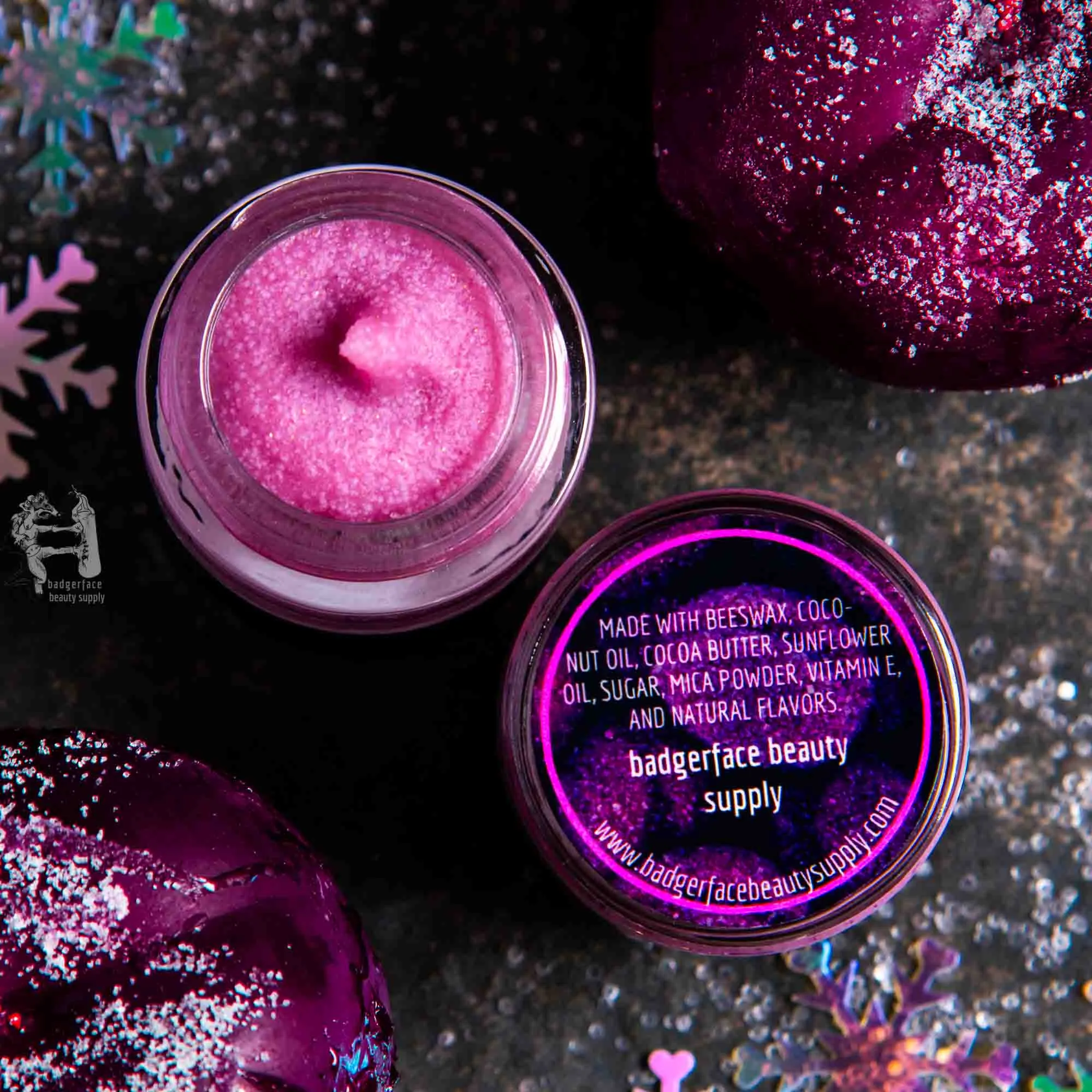 Badgerface Winter Lip Scrub. Sugarplum Sugar Lip Scrub.