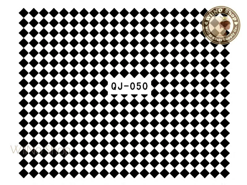 Black Checker Water Slide Nail Art Decals - 1pc (QJ-050)