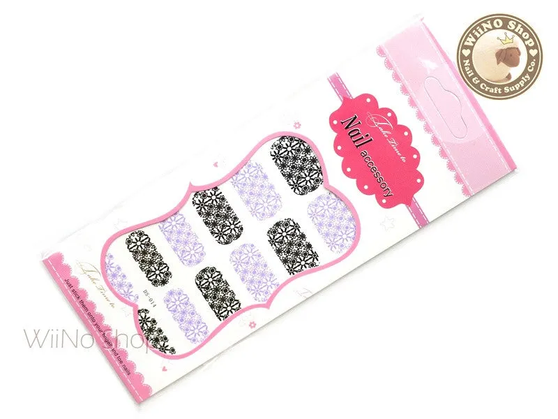 Black Purple Floral Pattern Water Slide Nail Art Decals - 1 pc (DS-014)