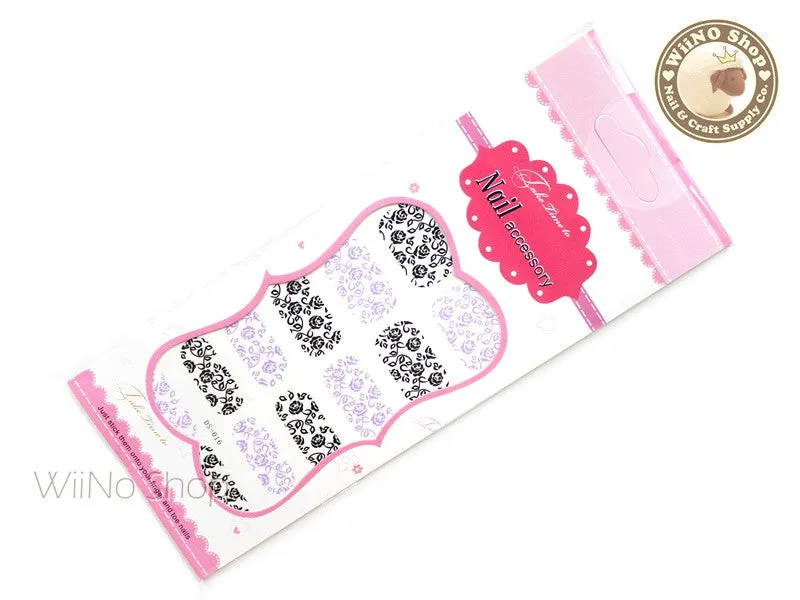Black Purple Rose Pattern Water Slide Nail Art Decals - 1 pc (DS-016)