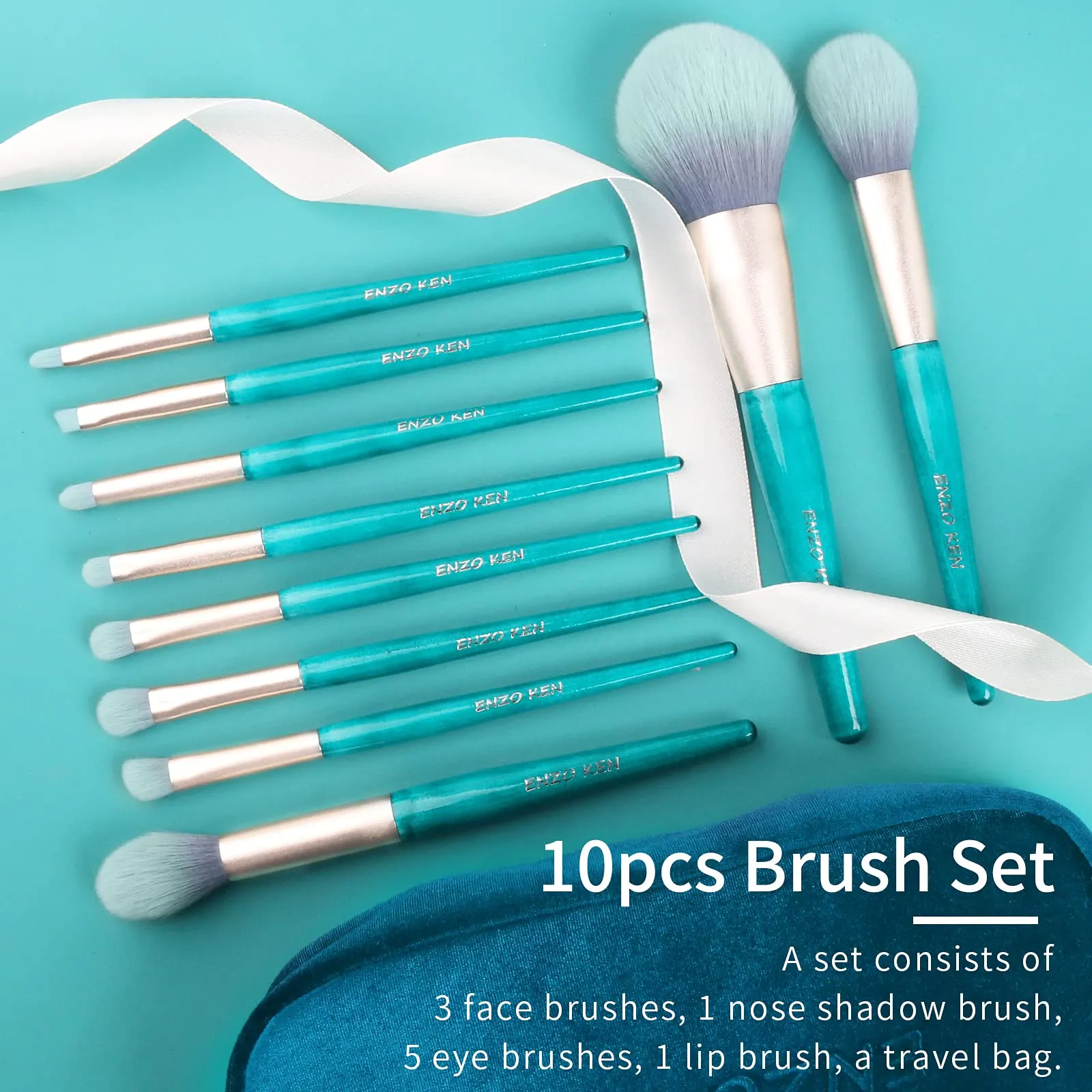 Blue Makeup Brushes Set with Case by ENZO KEN, Vegan Makeup Brush Set Professional, Cosmetic Brushes Makeup Set, Make up Brushes Vegan, Make up Brushes Set Professional, Wooden Makeup Brush Set Vegan