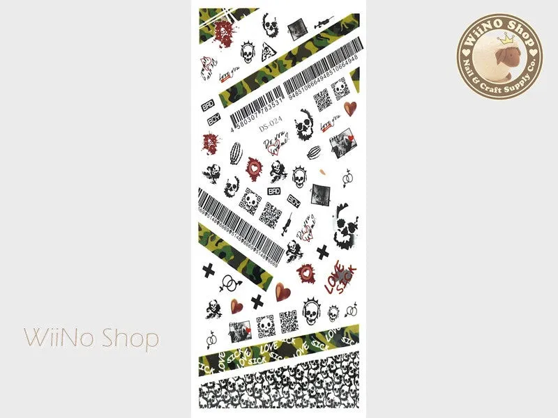 Camouflage Skull Water Slide Nail Art Decals - 1 pc (DS-024)
