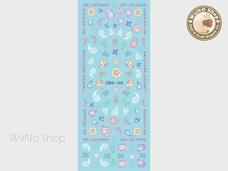 Colorful Paisley Pattern Water Slide Nail Art Decals - 1 pc (DS-160)