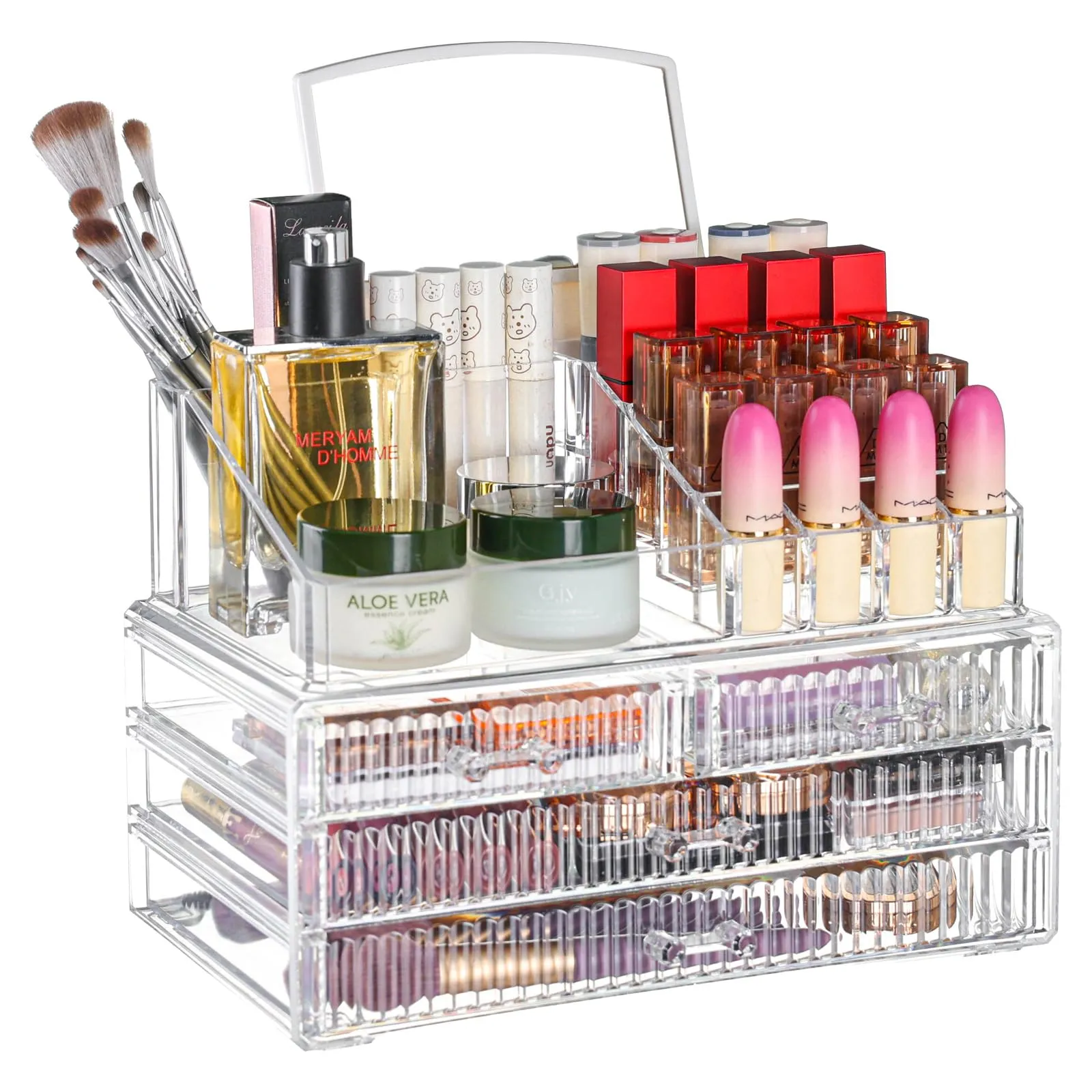Cq acrylic Makeup Organizer Countertop For Vanity With 4 Drawers,Large Clear Plastic Make up Storage for Jewelry,Hair Accessory,Beauty,Skin Care,Skincare Product Bathroom Organizer,Set of 2