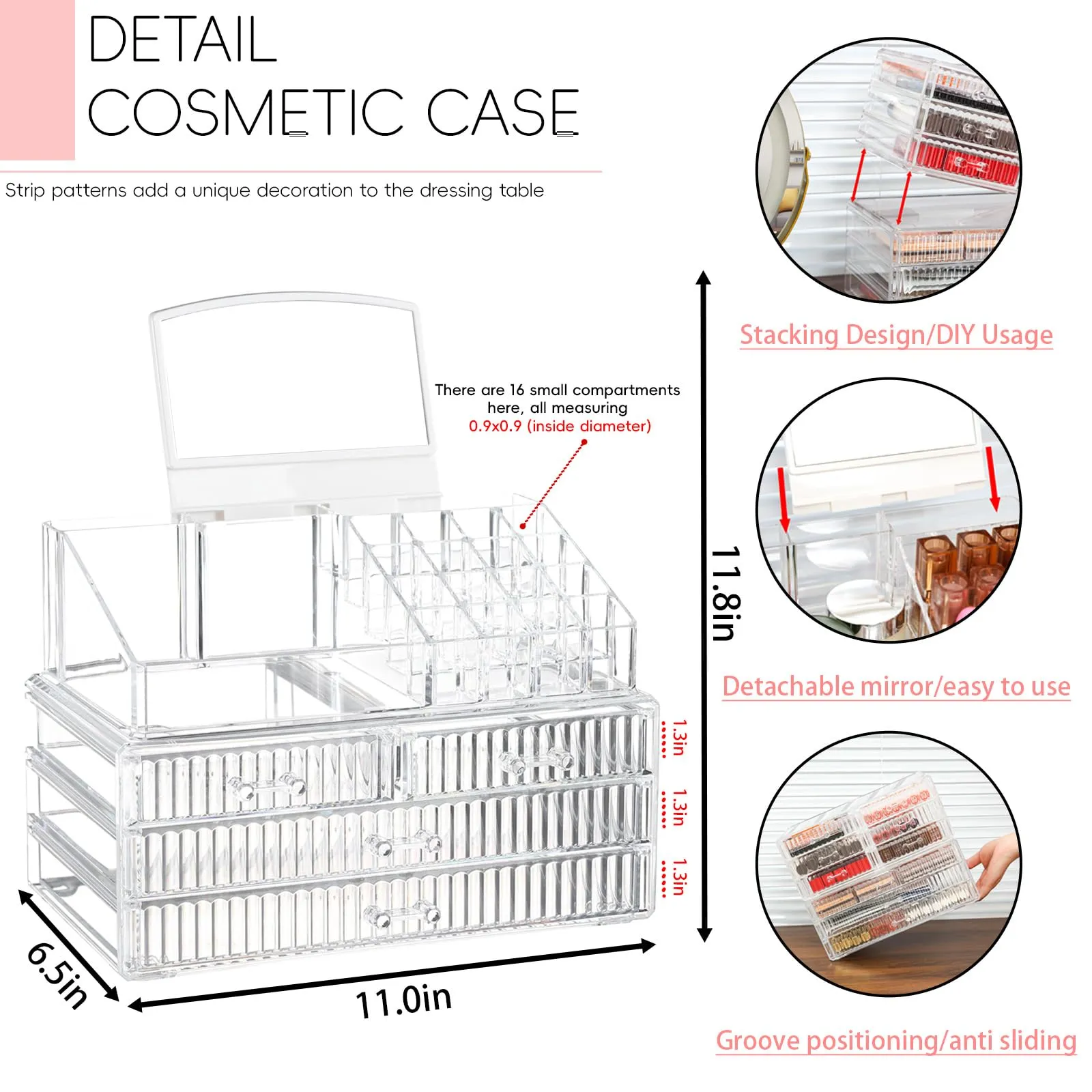 Cq acrylic Makeup Organizer Countertop For Vanity With 4 Drawers,Large Clear Plastic Make up Storage for Jewelry,Hair Accessory,Beauty,Skin Care,Skincare Product Bathroom Organizer,Set of 2