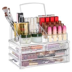 Cq acrylic Makeup Organizer Countertop For Vanity With 4 Drawers,Large Clear Plastic Make up Storage for Jewelry,Hair Accessory,Beauty,Skin Care,Skincare Product Bathroom Organizer,Set of 2